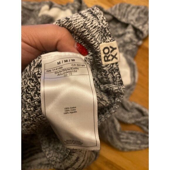 Roxy womens grey white striped v-neck hooded lightweight knit pullover sweater M - Picture 5 of 7